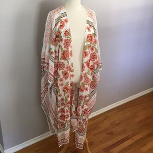 Women's+ Sheer Chiffon Kimono Floral Print Kaftan